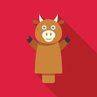 Glove puppet bull toy on red background is waving vector