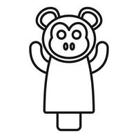 Monkey puppet waving with raised hands, line art illustration vector