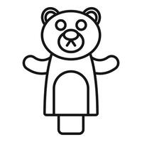 Hand puppet bear toy showing open arms in black and white line art style vector