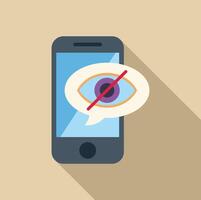 Smartphone showing blind eye in speech bubble, blocking and hiding information vector