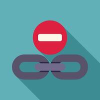 Broken link, stopping connection, minus sign on chain link, disconnecting vector