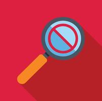 Magnifying glass showing blocked content symbol on red background vector