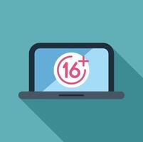 Laptop showing 16 plus age restriction symbol on screen vector