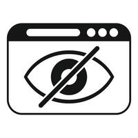 Crossed eye in browser window symbolizing hidden content or invisibility vector