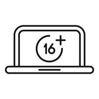 Laptop showing 16 plus age restriction symbol for mature content vector