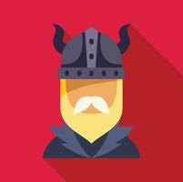 Blond viking warrior with helmet and horns is looking forward on red background vector
