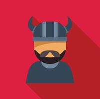 Viking warrior with helmet and beard on red background vector