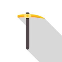 Gold pickaxe mining tool with long shadow on white background vector