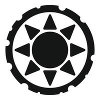 Sun shining inside a black circle with triangular rays and circular dots vector