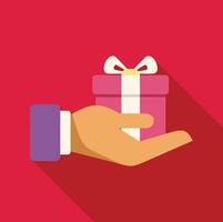 Hand holding a gift box with a bow on red background vector