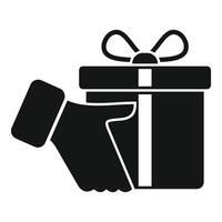 Hand holding gift box with ribbon and bow, giving a present vector