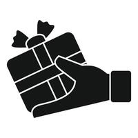 Hand holding wrapped gift box with ribbon bow, simple giving icon vector