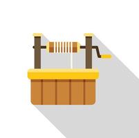 Water well with crank and rope for lifting bucket, flat design icon with long shadow vector