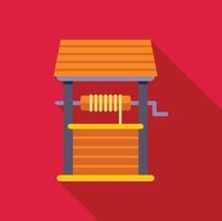 Wooden water well with crank and rope on red background vector