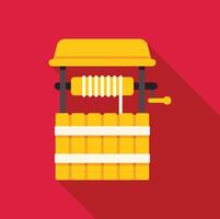 Yellow well water extraction system with crank and rope on red background vector