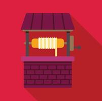 Water well with rope and bucket winding mechanism on red background vector