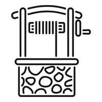Water well with stone frame and crank for lifting bucket, line art icon vector