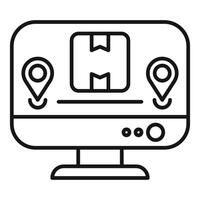 Computer showing parcel tracking with location pins icon vector