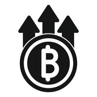Cryptocurrency growing up, bitcoin coin increasing value with upward arrows vector