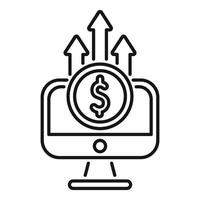 Computer showing increasing profit with dollar coin and upward arrows vector
