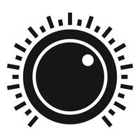 Round volume control knob with rays extending outward, increasing sound vector