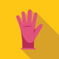 Pink cleaning glove showing open hand on yellow background vector