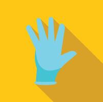 Blue latex glove showing five fingers on yellow background vector
