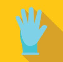 Blue latex glove showing open hand on yellow background vector