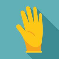 Yellow rubber glove showing open hand on blue background vector