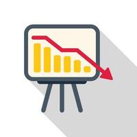 Decreasing chart displaying recession on whiteboard with stand vector