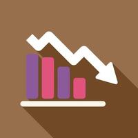 Decreasing bar chart showing negative trend with downward arrow vector