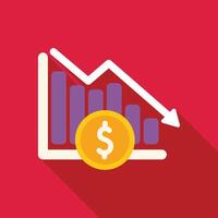 Decreasing bar graph showing negative financial trend with dollar coin vector