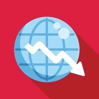 Global market crash showing economic downturn with falling chart and globe icon vector