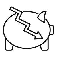 Piggy bank with decreasing graph showing savings decrease vector