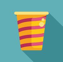 Yellow striped paper cup with bubbles floating on turquoise background vector