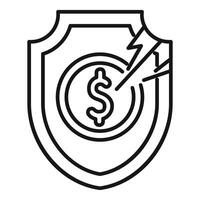 Shield protecting dollar coin from lightning strike symbolizing financial security vector
