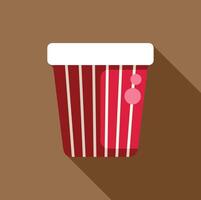 Red and white striped paper cup with lid and spots, flat design with long shadow vector