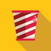 Red and white striped soda cup with bubbles on yellow background vector