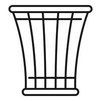 Empty metal trash can with vertical bars, a simple icon representing waste disposal vector