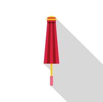 Closed red beach umbrella with stripes and pink handle on white background vector