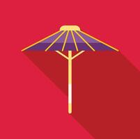 Traditional japanese umbrella casting long shadow on red background vector