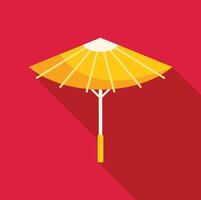Traditional yellow chinese umbrella casting a long shadow on a red background vector