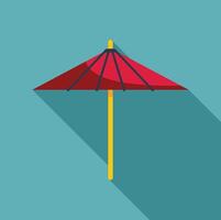 Red japanese umbrella casting a long shadow on a teal background vector