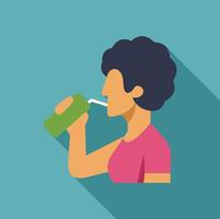 Woman drinking juice box with straw in flat design style vector