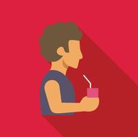 Young man drinking juice box with straw in side view vector