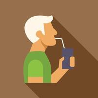 Senior man drinking juice box with straw in flat design style vector