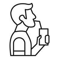 Man drinking juice box with straw in lateral view vector