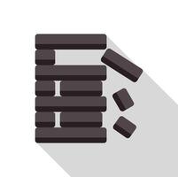 Wooden block tower game falling with long shadow vector