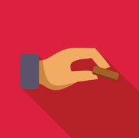 Hand holding small chocolate bar with long shadow on red background vector