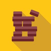 Wooden blocks tower falling on yellow background with long shadow vector